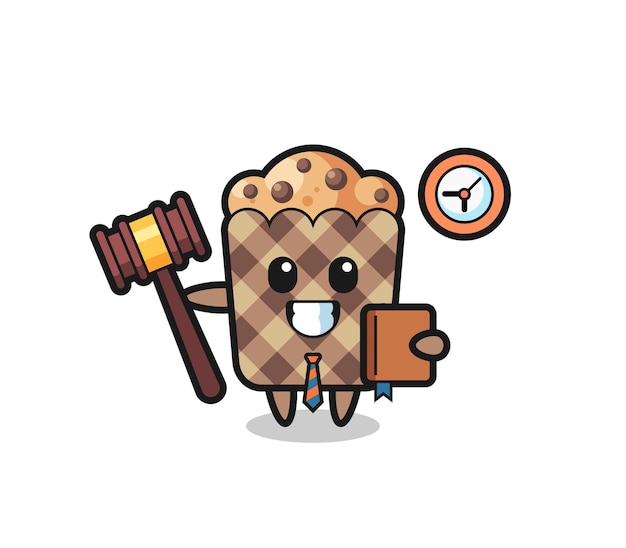 Mascot cartoon of muffin as a judge , cute design