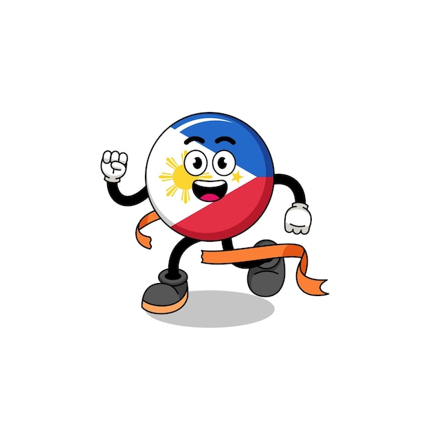 Mascot cartoon of philippines flag running on finish line