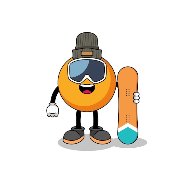 Mascot cartoon of ping pong ball snowboard player character design