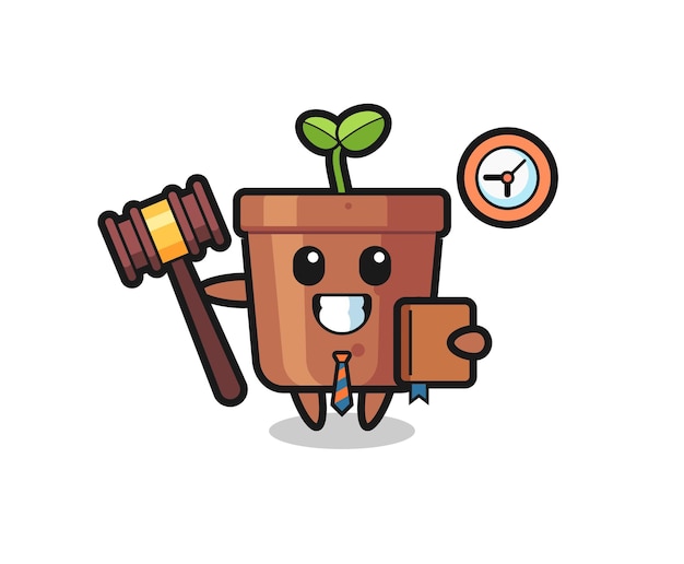 Mascot cartoon of plant pot as a judge , cute style design for t shirt, sticker, logo element