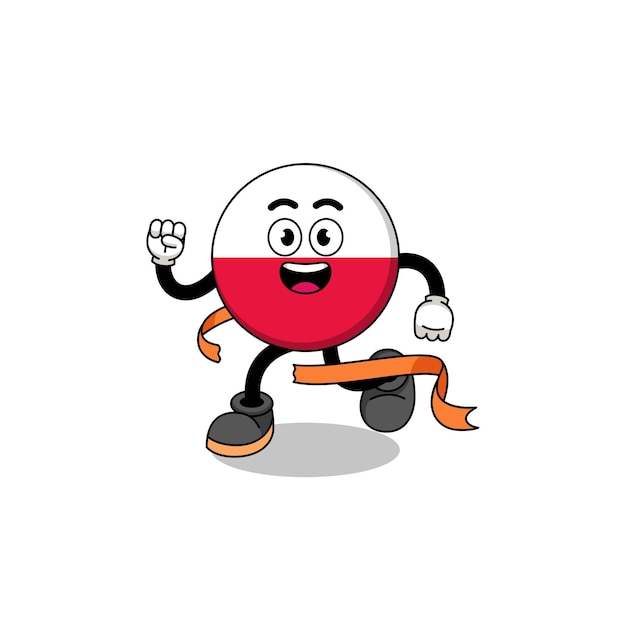 Mascot cartoon of poland flag running on finish line character design