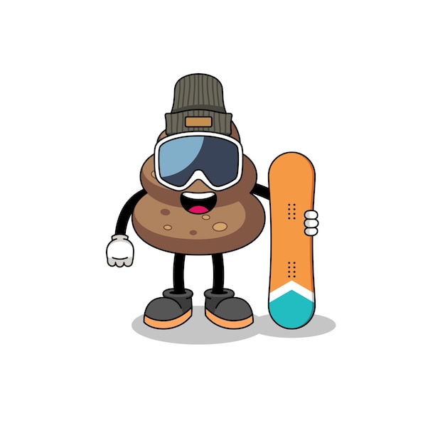 Mascot cartoon of poop snowboard player