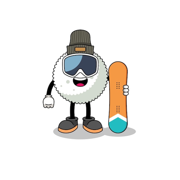 Mascot cartoon of rice ball snowboard player