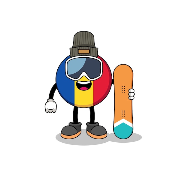 Mascot cartoon of romania flag snowboard player character design