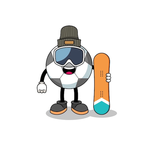 Mascot cartoon of soccer ball snowboard player character design