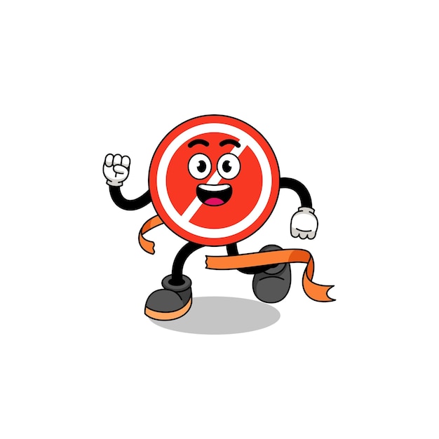 Mascot cartoon of stop sign running on finish line character design