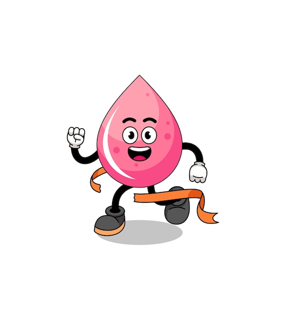 Mascot cartoon of strawberry juice running on finish line