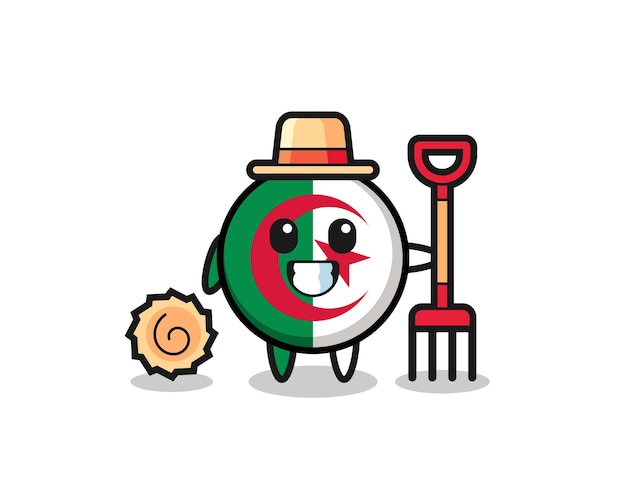 Mascot character of algeria flag as a farmer cute design