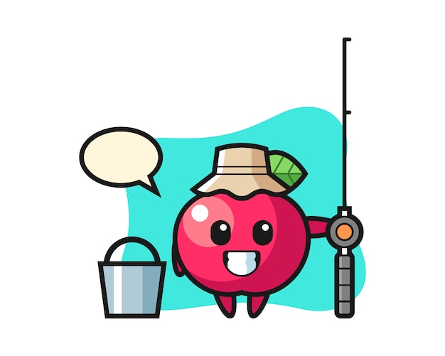 Mascot character of apple as a fisherman