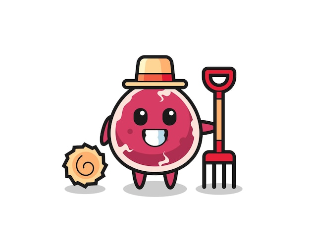 Mascot character of beef as a farmer , cute style design for t shirt, sticker, logo element