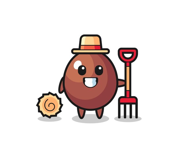 Mascot character of chocolate egg as a farmer  cute design