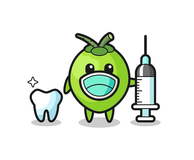 Mascot character of coconut as a dentist  cute style design for t shirt sticker logo element