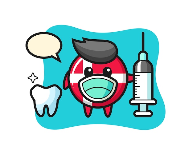 Mascot character of denmark flag badge as a dentist