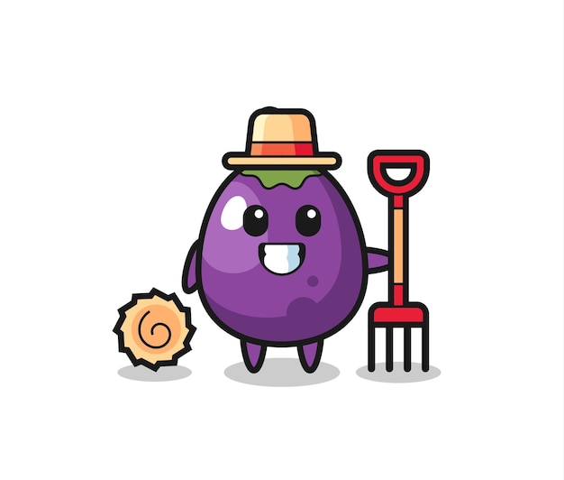 Mascot character of eggplant as a farmer , cute style design for t shirt, sticker, logo element