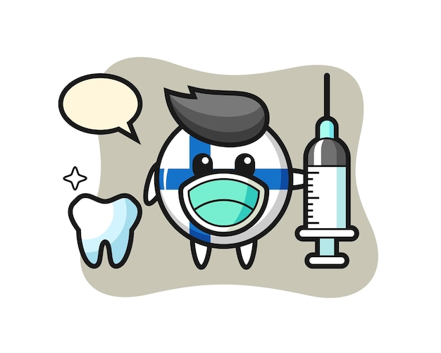 Mascot character of finland flag badge as a dentist