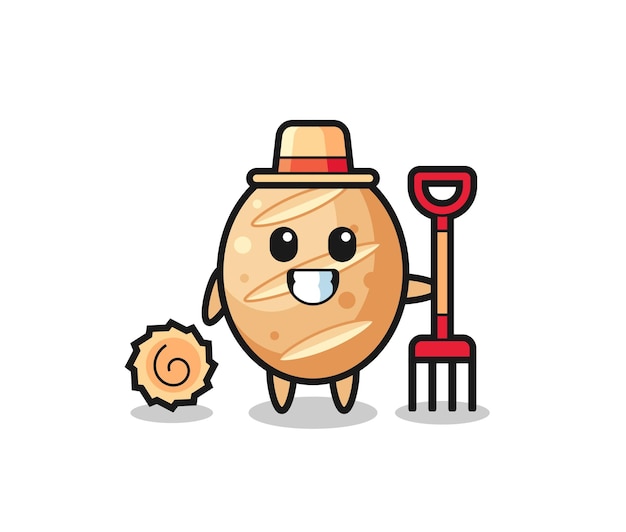 Mascot character of french bread as a farmer , cute design