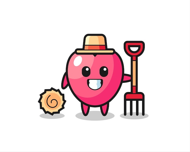 Mascot character of heart symbol as a farmer , cute style design for t shirt, sticker, logo element