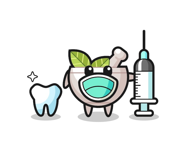 Mascot character of herbal bowl as a dentist  cute style design for t shirt sticker logo element