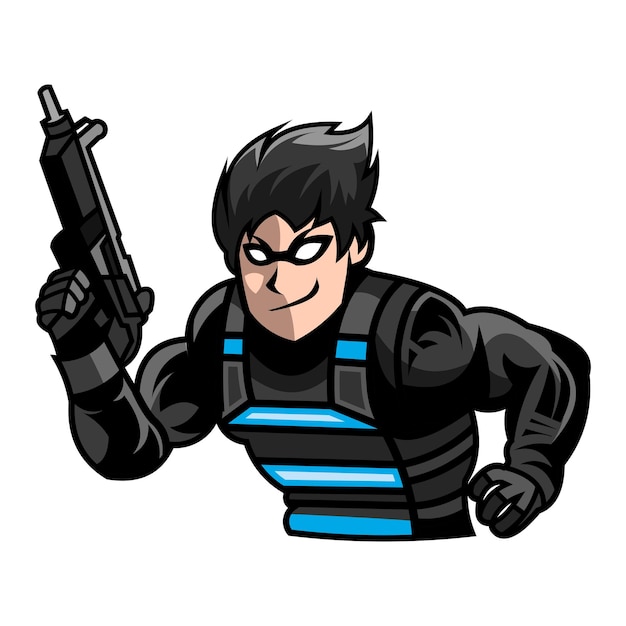 mascot character holding gun esport