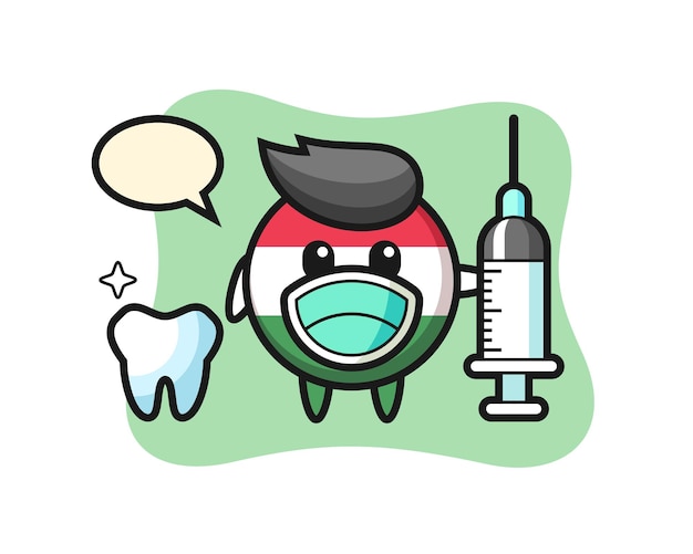 Vector mascot character of hungary flag badge as a dentist