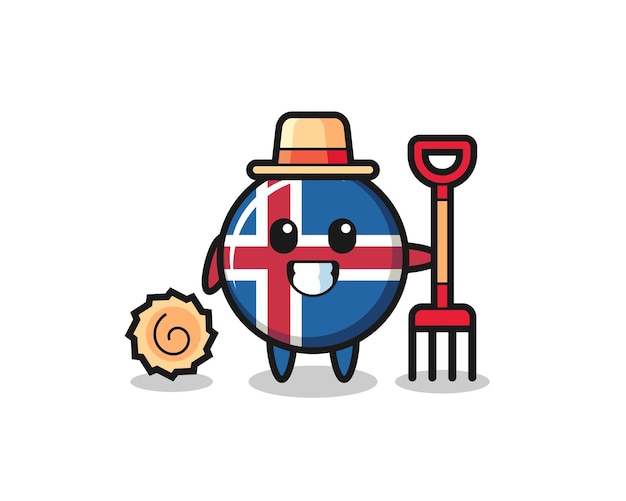 Mascot character of iceland flag as a farmer , cute design