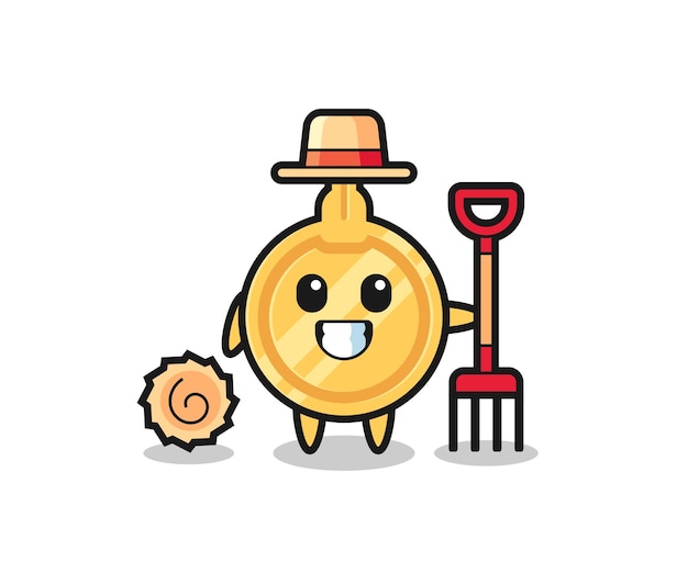 Mascot character of key as a farmer , cute design