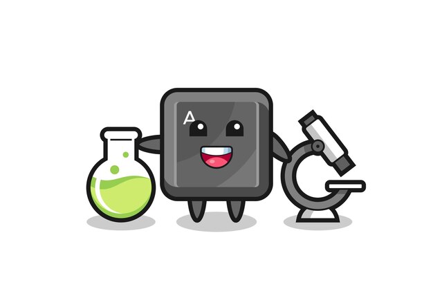 Vector mascot character of keyboard button as a scientist