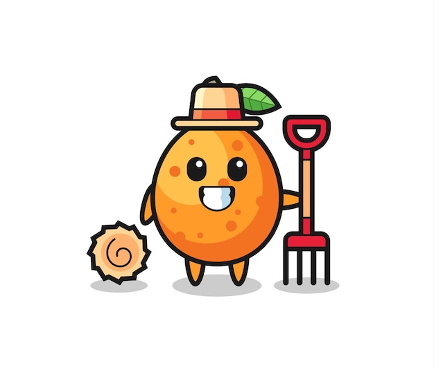 Mascot character of kumquat as a farmer , cute style design for t shirt, sticker, logo element