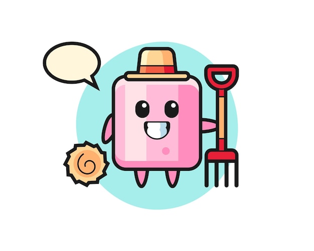 Mascot character of marshmallow as a farmer , cute style design for t shirt, sticker, logo element