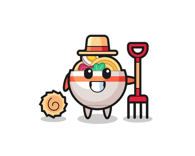 Mascot character of noodle bowl as a farmer  cute style design for t shirt sticker logo element