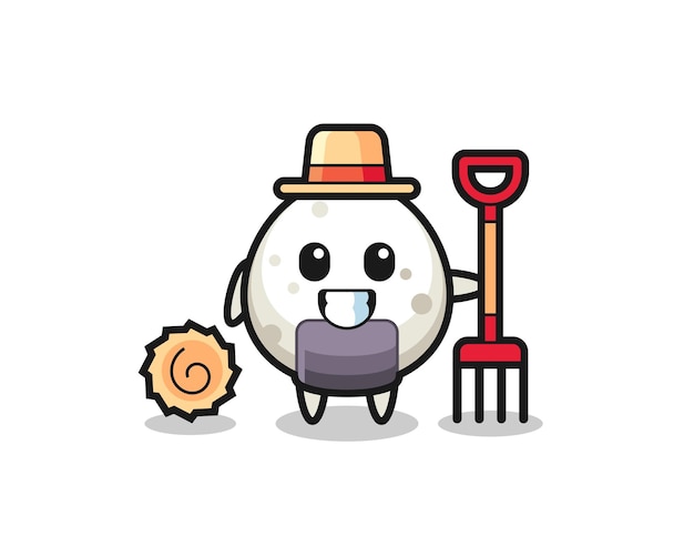 Mascot character of onigiri as a farmer , cute style design for t shirt, sticker, logo element