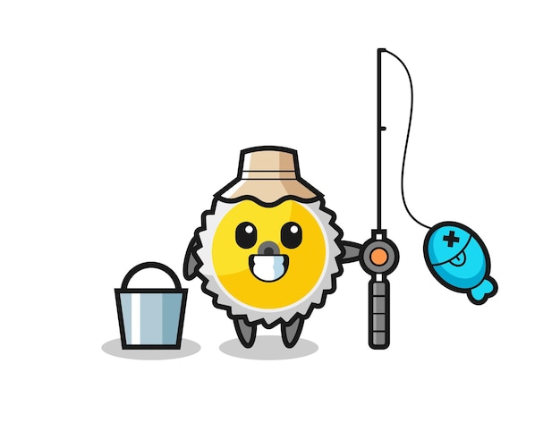 Mascot character of saw blade as a fisherman