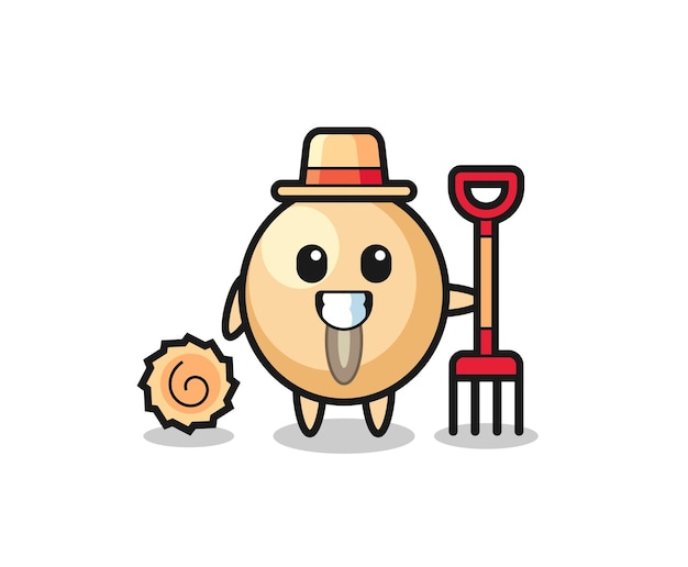 Mascot character of soy bean as a farmer