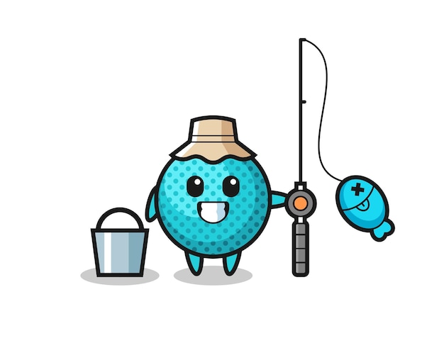 Mascot character of spiky ball as a fisherman