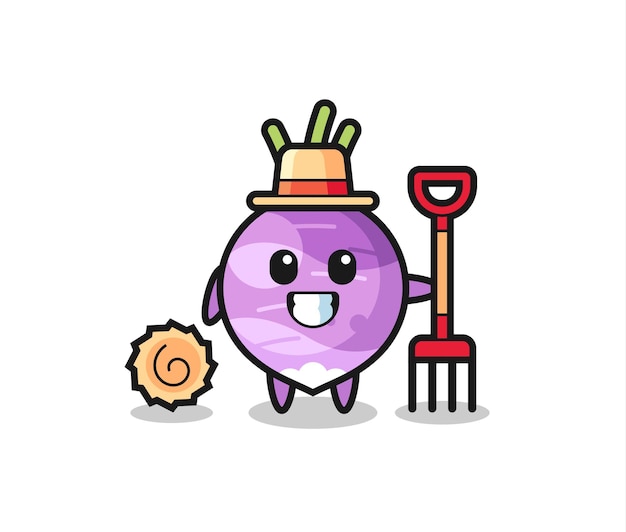 Mascot character of turnip as a farmer , cute style design for t shirt, sticker, logo element