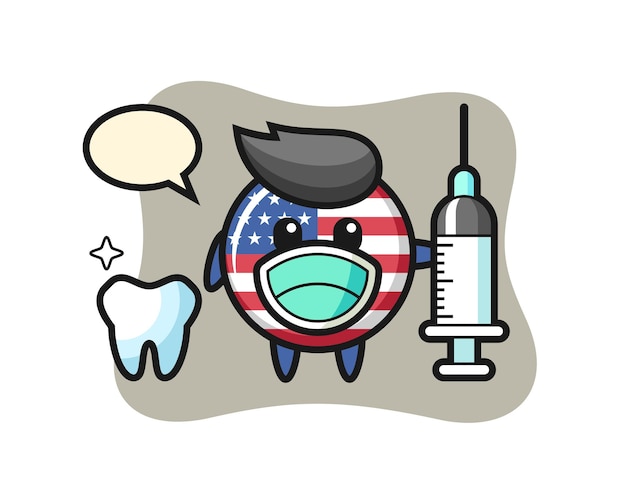 Mascot character of united states flag badge as a dentist