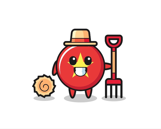 Mascot character of vietnam flag badge as a farmer