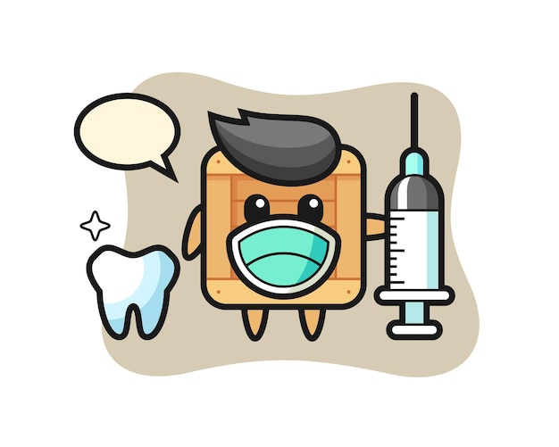 Mascot character of wooden box as a dentist , cute style design for t shirt, sticker, logo element