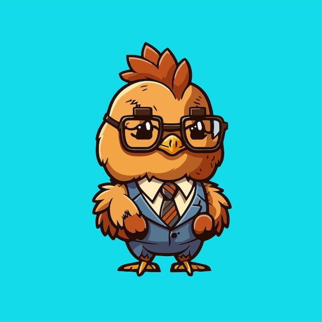 Mascot for a chicken wearing a uniform like a office worker and businessman flat cartoon design