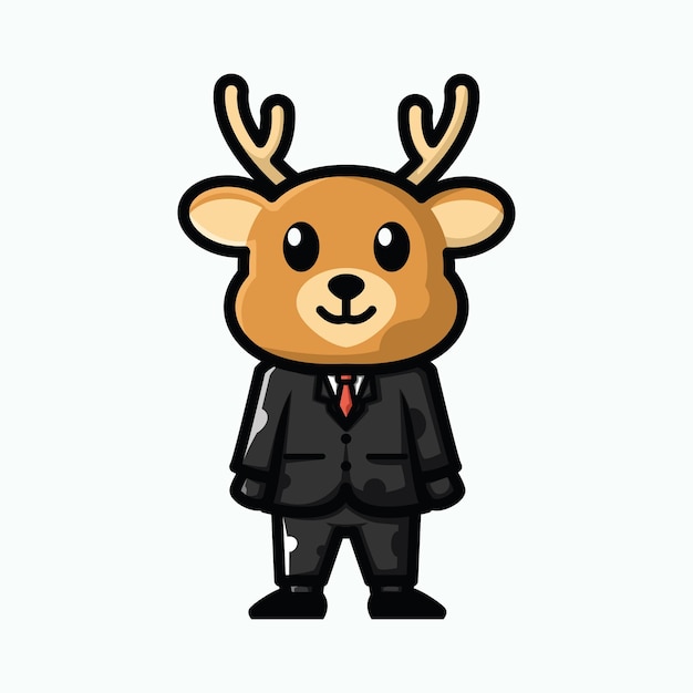 Mascot cute cartoon character logo vector illustration A deer is becoming a businessman