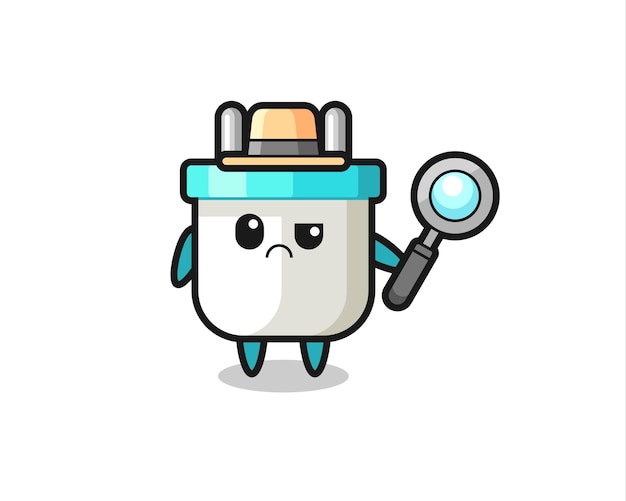 The mascot of cute electric plug as a detective