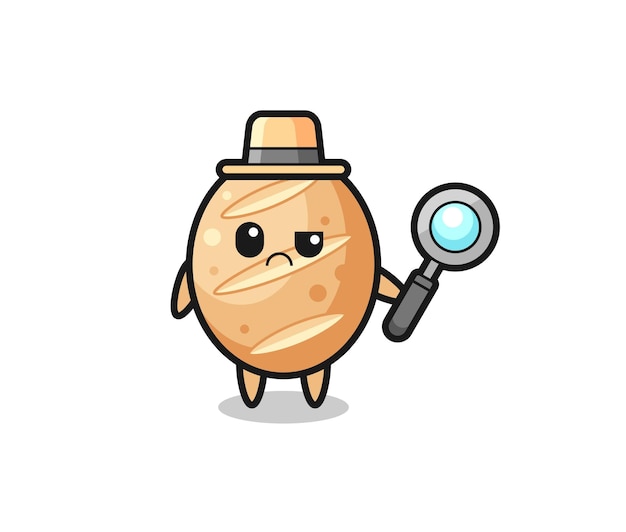 The mascot of cute french bread as a detective