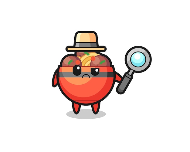 The mascot of cute meatball bowl as a detective