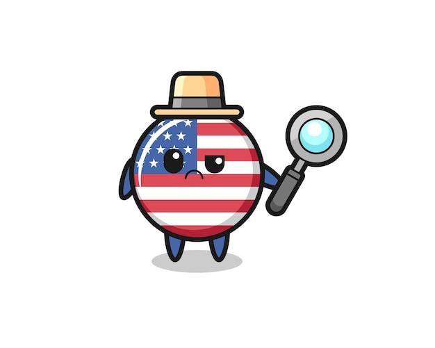 The mascot of cute united states flag badge as a detective