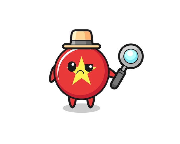 The mascot of cute vietnam flag badge as a detective