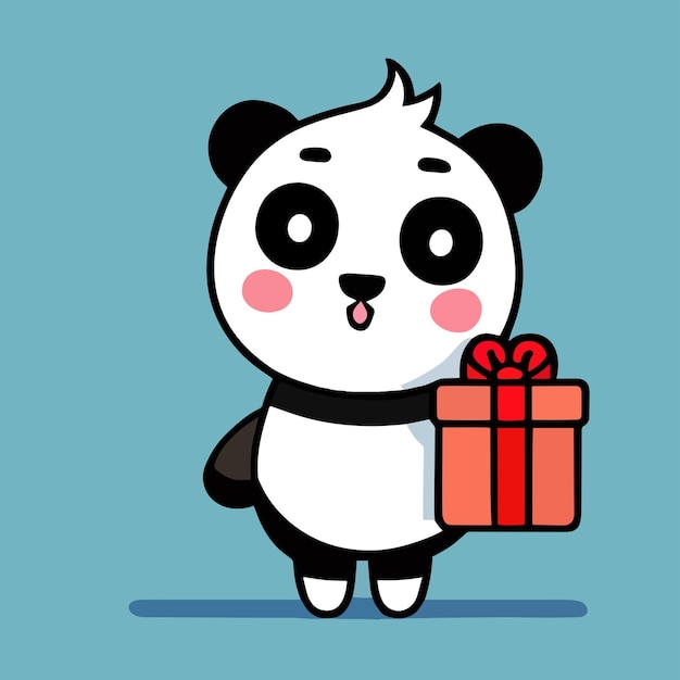 Vector mascot design for a panda carrying a cute gift box flat cartoon design in animal style