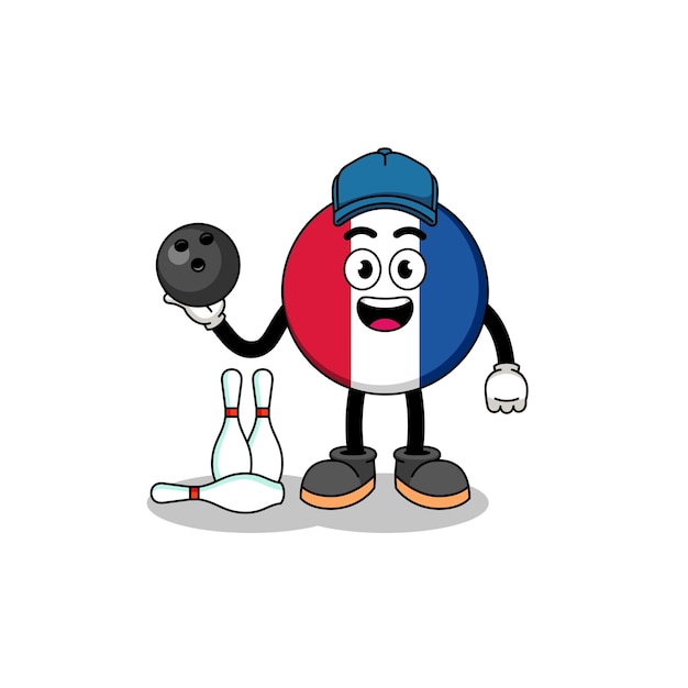 Mascot of france flag as a bowling player character design