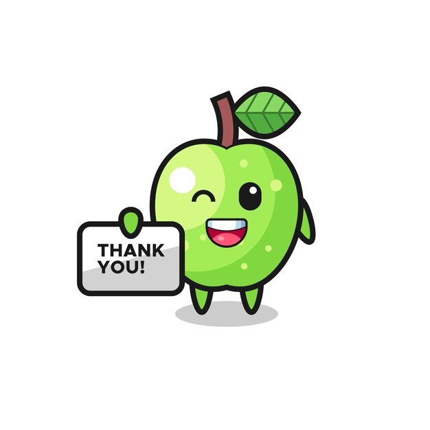 The mascot of the green apple holding a banner that says thank you , cute style design for t shirt, sticker, logo element