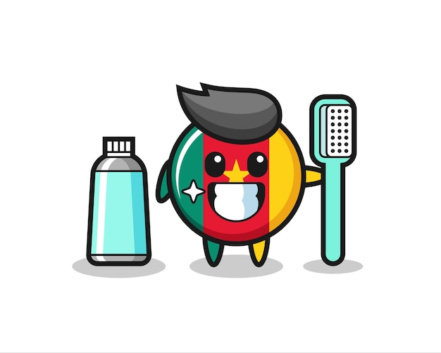 Mascot Illustration of cameroon flag badge with a toothbrush , cute style design for t shirt, sticker, logo element