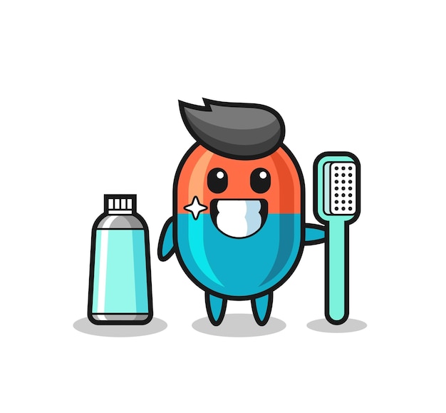 Mascot Illustration of capsule with a toothbrush , cute style design for t shirt, sticker, logo element